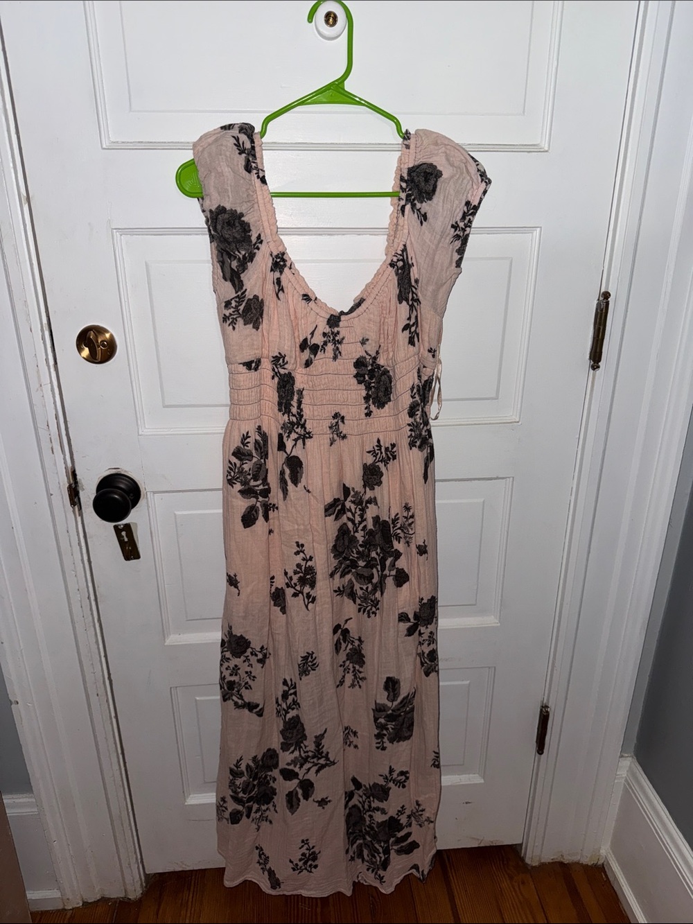 Free People Blush Pink Maxi Dress with Black Floral Print